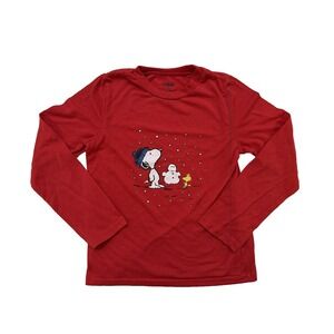 Peanuts Snoopy Woodstock Shirt Youth 10 Red Long Sleeve Holiday Winter Graphic